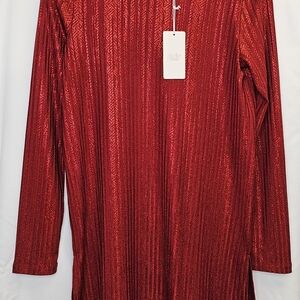Jade Shimmering Red Long Sleeve Dress